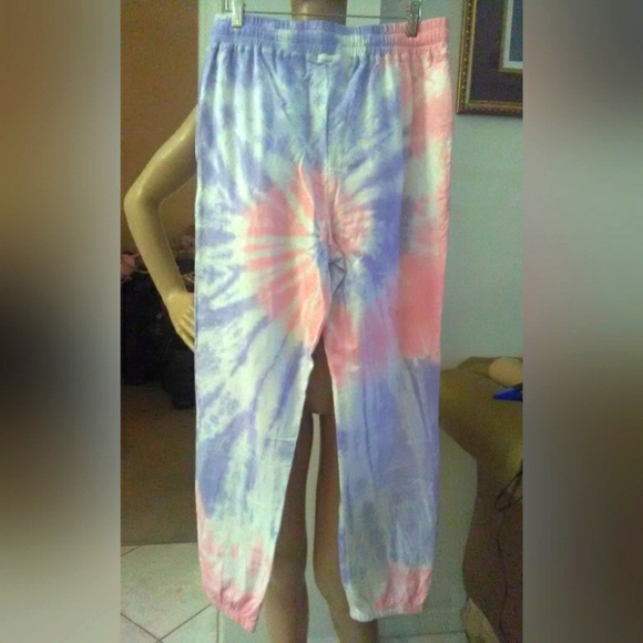 BNWT TIE DYED JOGGERS BY HE AND THREAD SZ .LG PINK, PURPLE , WHITE  DRAWSTRING - Picture 4 of 5